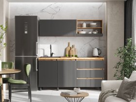 Кухонный гарнитур 1,7м Хелен  (дуб крафт золотой/графит) в Мочище - mochishche.mebel-nsk.ru | фото