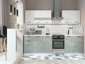 Кухонный гарнитур Дуся 2,0 м (белый глянец/цемент) в Мочище - mochishche.mebel-nsk.ru | фото