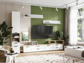 Модульная стенка Санса (дуб сонома/белый) в Мочище - mochishche.mebel-nsk.ru | фото