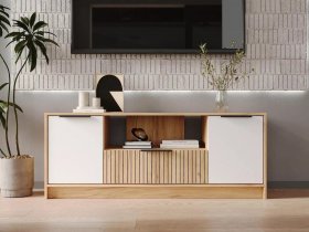 Тумба под ТВ  ТМ-001 Ивис (дуб крафт золотой/белый) в Мочище - mochishche.mebel-nsk.ru | фото